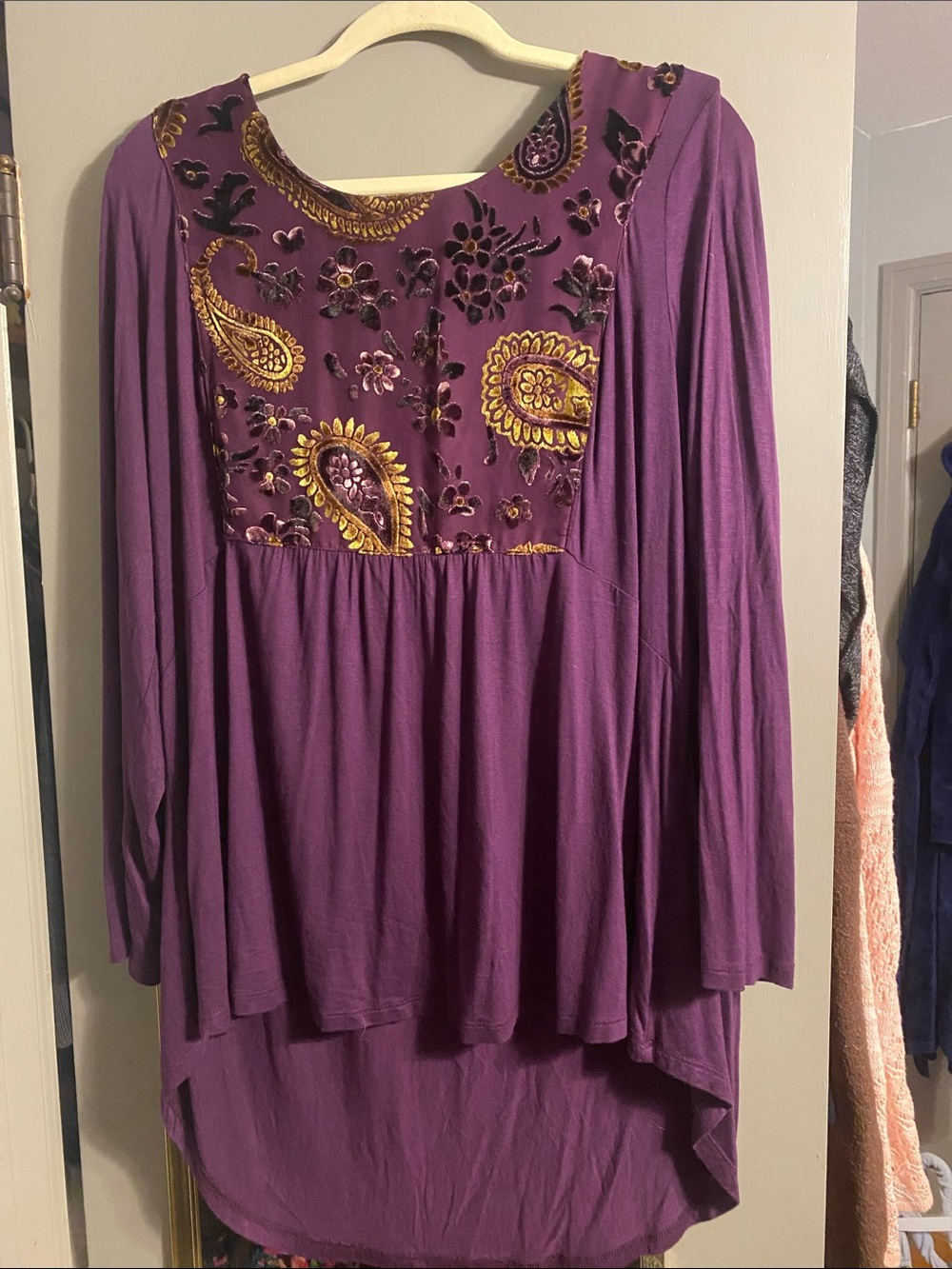 Style & Co. Purple Tunic with Gold Paisley Embroidery